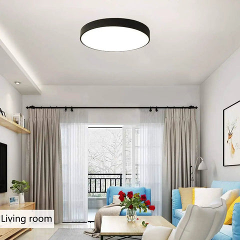 Sleek Black Flush Mount LED Ceiling Light Fixture 19.6 Inch 39W in living room, modern anti glare lampshade, iron acrylic