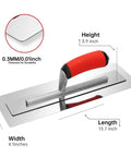 Pro Grade Drywall Finish Trowel with Stainless Steel Blade and Ergonomic Grip, 13.7 x 4.1 inches, detailed dimensions.