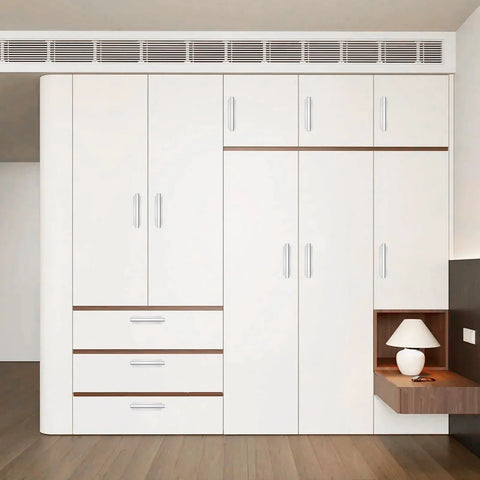 Self Stick Push Pull Helper White Hidden Cabinet Handle Made From ABS Plastic Ideal For Doors Windows Wardrobes And Cabinets Provides Instant Drawer And Furniture Handle Solution Set Of 20 installed on wardrobe.