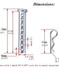 Dimensions of Heavy Duty Adjustable Clevis Pin Kit With Seven Sixteenth By Two And A Half Inch Zinc Steel Pins Eight Hole Design And R Clip Set