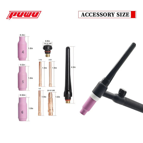 TLg Torch Kit For 100A To 160A Welders With Multiple Attachments Ceramic Nozzles sizes 4 5 6 Electrode Clamps accessories