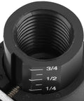Close-up of Heavy Duty Drill Locator Tool Attachment, showing adjustable depth markings for 1/4, 1/2, 3/4 inch settings.