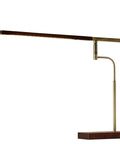 Barrett LED Desk Lamp With Dope Adjustable Walnut Wood Shade, sleek design, brass accents, side view, modern home office decor