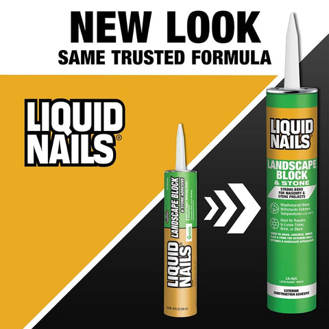 LN-905 Landscape Block Adhesive Low VOC 10 oz cartridge new and old packaging comparison image.