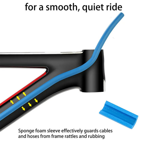 Diagram of blue 1.7m Internal Cable Damper Sleeve for bike frame 6mm foam inner damping cables, preventing rattle and wear.