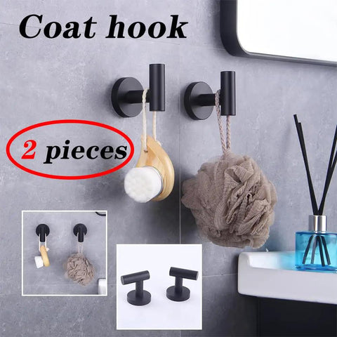 Rock Solid Stainless Steel Towel Hook Wall Mounted Two Pack Brushed Finish SUS 304 Rustproof Coat Rack For Bathroom And Kitchen Modern Hotel Style Easy Install