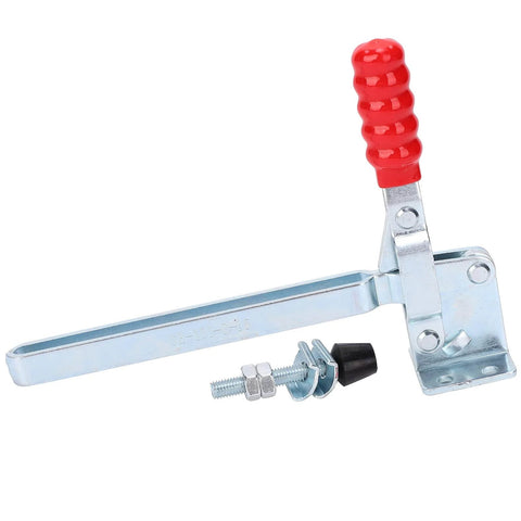 Lengthened Toggle Clamp for Woodworking Jigs and Fixtures, Quick Release Toolbox Latch in galvanized iron with red lever