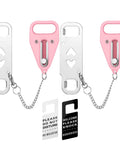 Premium Portable Door Lock 2 Pack Pink For Extra Privacy And Home Security At Home, Hotel Or On The Road shown with door hangers