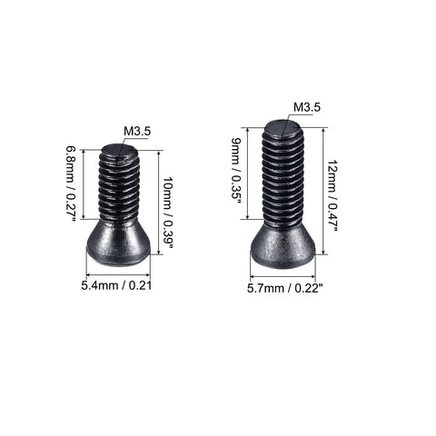 Built Tough No Fuss M3.5 Torx Screws Set showing two black 10mm and 12mm countersunk bolts in carbon steel.