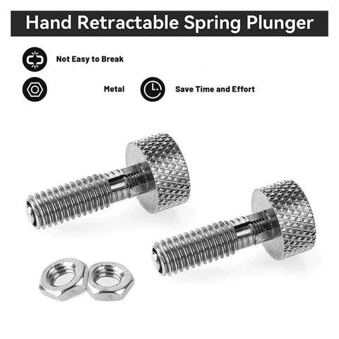 Two Pack M6 Retractable Indexing Plunger Pins With A Sweet Knurled Handle And Heavy Duty Spring Lock Mechanism Built To Fasten Industrial Gear Quickly On Any Rough Job Site, featuring metal construction.