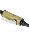 Knockout High Octane Pneumatic Die Grinder With Six Millimeter Collet System For Rock Solid Performance On The Shop Floor Featuring Durable Alloy Steel Build One Quarter Inch Pt Air Inlet And Swift Straight Shaft Design For Precision Tasks Done Right, showcasing yellow alloy steel construction and ergonomic trigger.