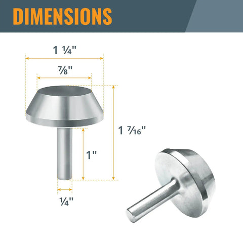 Professional Router Subbase Centering Pin And Cone Set dimensions, including size details for router alignment use.