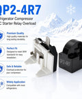 4.7 Ohm One Pin Refrigerator Starter Relay Kit With Overload Protector display with QP2-4R7 components and features