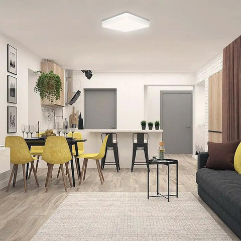 No-Fuss 36W LED Flush Mount Ceiling Light With 3240 Lumens And 4000K Natural White in a modern living room setup.