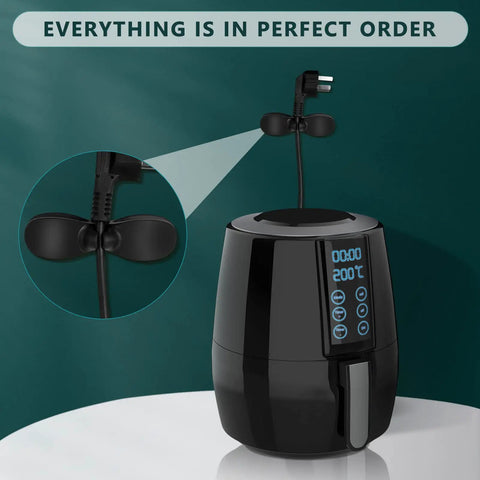 Cord Organizer For Kitchen And Home Appliances Keeps Cords Tidy And Tangle Free No More Cord Chaos Power Cable Organizer shown on air fryer