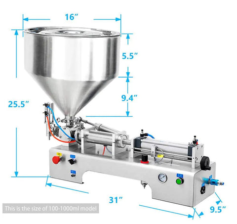 No Fuss Horizontal Pneumatic Piston Liquid Paste Filler Machine 10 To 100 Ml Auto Manual Switch for Oils Lotions Creams Honey Peanut Butter Ce Certified Shop Tough Dispenser dimensions and features