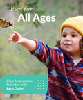Live Painted Lady Caterpillars To Butterflies Kit With Five Caterpillars And Mesh Cage Watch Metamorphosis In Real Time Family Science Fun For Kids And Curious Minds, child reaching toward butterfly