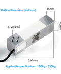 Single Point Load Cell For Weighing Platforms, Heavy Duty Rectangle Cantilever Sensor, Ultra Stable 0.2% Accuracy, Real Time Test Compression Force, Beefy Weight Sensor For 0 to 350KG Capacity, dimensions labeled 150mm x 40mm x 35mm