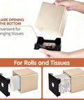 Hand Tissue Box Cover Decorative Square Tissue Holder being opened to replace tissues, champagne gold finish.