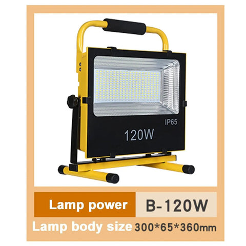 JUDYSSY 60/120 W Portable Led Floodlight, Ip65 Waterproof Outdoor Work Lights, 120W with black and yellow design.