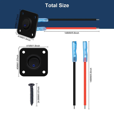Blue Round LED Toggle Switch Panel 12V 20A SPST On Off Marine Grade Control For Boats RVs Campers Trailers Buses Yachts And Other Mobile Vehicles For Marine Electrical Systems And Recreational Vehicle Setups Dockside Ready. 41mm square panel with 148mm wires