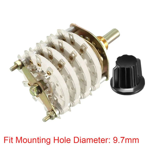 4P8T 4 Pole 8 Position 4 Deck Band Channel Rotary Switch Selector With Black Knob And Mounting Nut 36 Pin Count, fits 9.7mm hole