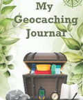 Illustration of Geocaching Journal Logbook For Adventure Junkies Who Love Treasure Hunts with nature and treasure chest design.