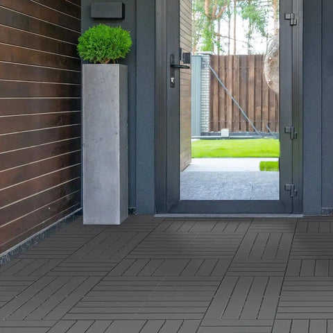 Patio Deck Tiles 12 By 12 Inches Interlocking Composite Outdoor Floor For Decks Kennels And Sheds 27 Piece Pack Dark Gray Open Drainage Design