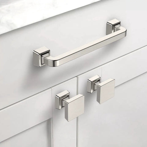 10 Pack One And A Quarter Inch Brushed Satin Nickel Cabinet Knobs For Kitchen Cabinets, Dressers And Drawers, Zinc Knobs on white cabinet