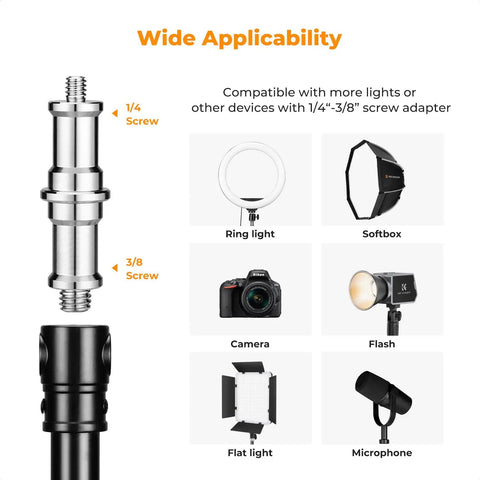 Wall Mount Boom Arm For Ring Light Softbox And Reflector, 39.4 Inch Adjustable Length, 180 Degree Rotation shown with mounts
