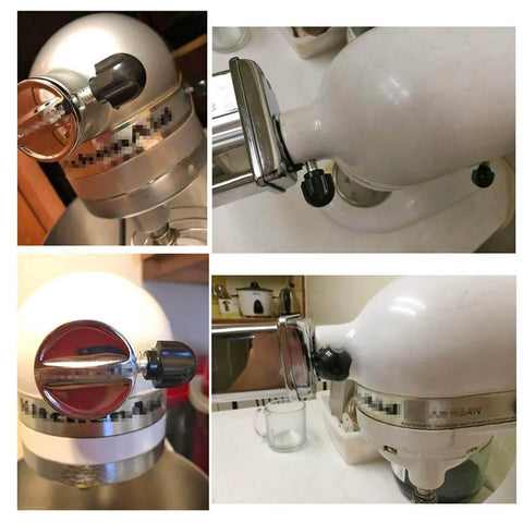Mixer Thumb Screw With Black Knob For Stand Mixers, pack of 2, installed on KitchenAid and Whirlpool vertical attachments, black knobs visible