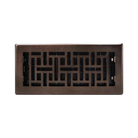 Slick Oriental Style Floor Register 4x10 Inches Rubbed Bronze Finish Decorative Steel Vent Grate With Damper Box