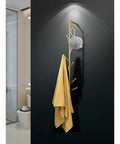 Sleek Modern Wall Mount Coat Rack Heavy Duty Entryway Storage Hook Space Saving Hallway Organizer Durable Metal with yellow towel.