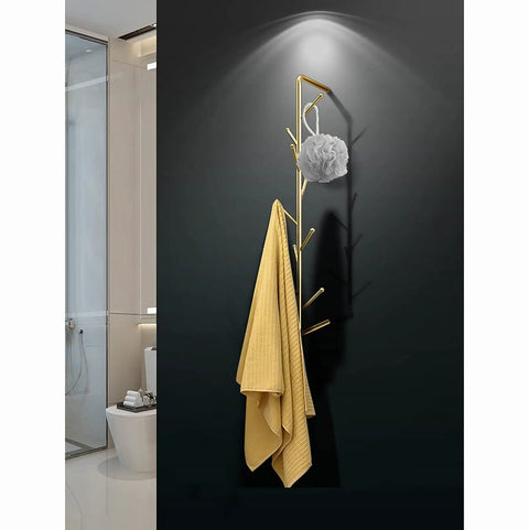 Sleek Modern Wall Mount Coat Rack Heavy Duty Entryway Storage Hook Space Saving Hallway Organizer Durable Metal with yellow towel.