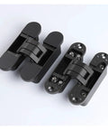 3D Adjustable Invisible Hidden Door Hinge in Black Finish for Cabinets and Furniture, sleek concealed hardware with quiet operation