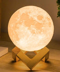 Large Moon Lamp 7.1-Inch With Wooden Base, Touch Dimmable Dual Color Night Light on table, glowing warm light