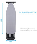 Heavy Duty Ironing Board Cover With Four Layer Thick Padding Two Inch Elastic Stain And Scorch Resistant Finish Durable Construction Two Buckle Click To Close For Smooth Ironing Standard Size White Dot Pattern Eco Friendly on a standard 15x54 inch board.