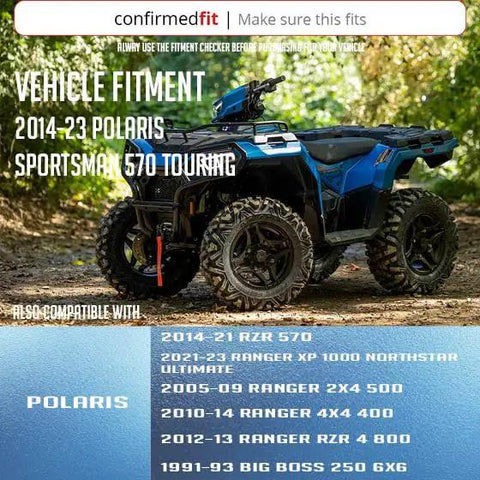 2 Pcs Atv Utv Wheel Spacers 4X156 1 Inch Thick 6061 T6 Aluminum 130Mm Hub 3/8 Studs Boosts Your Polaris Rig With A Slick Stance And Smooth Handling On Trails featuring a blue 2014-23 Polaris Sportsman 570 Touring ATV with large off-road tires.
