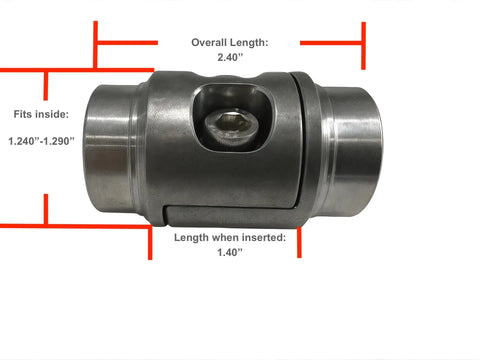 Straight Shot 1 1/2 Inch Tube Connector Adapter Weld Fabrication Bung With Versaslot Nut Holder Easy Grip For Hot Rod Rig And Custom Car Whips Built To Rock Made In Usa, showing dimensions and fittings.