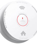 Ten Year Sealed Battery Operated Smoke Detector With Voice Alert, Photoelectric Sensor And Bright LED Indicators For Home Safety. White round unit
