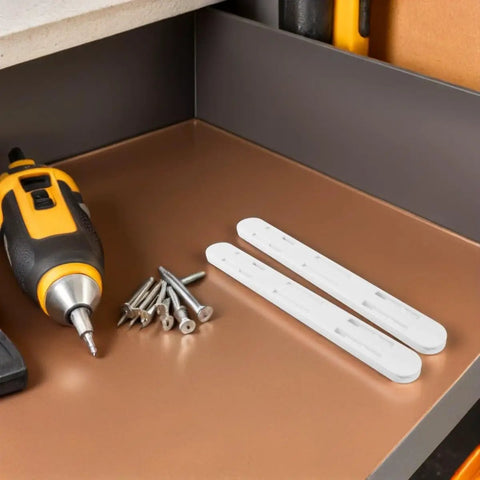 Heavy Duty Self Adhesive Drawer Slides for Cabinets 10 Inch ABS Plastic Sliding Rail System with tools on workbench