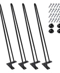 22 Inch Hairpin Leg Set For Coffee Tables Desks Nightstands And More Heavy Duty Satin Black Metal Two Rod Legs 3 Eighth Inch Dia Mid Century Modern Style DIY Ready For Rustic Industrial Projects with screws