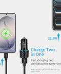 45W PD USB C Car Charger With QC3 Dual 12V Lighter Ports And Three Foot Type C Cable Fast Charge For iPhone 17 Pro Max Air 16 15