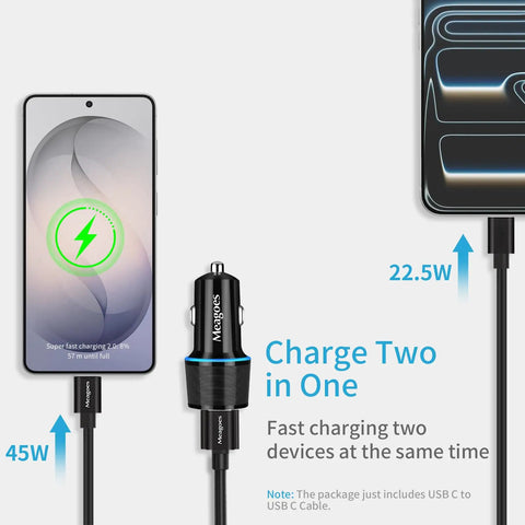 45W PD USB C Car Charger With QC3 Dual 12V Lighter Ports And Three Foot Type C Cable Fast Charge For iPhone 17 Pro Max Air 16 15