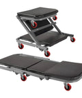 Six Pack 2.5 Inch Heavy Duty Swivel Caster Wheels mounted on collapsible automotive creeper with 360-degree rotation