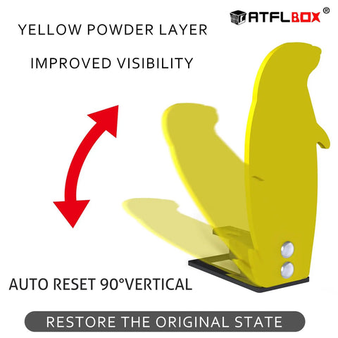 Three Eighths Inch AR500 Auto Reset Prairie Dog Target Popper showing yellow powder coating for visibility, 1 pack.