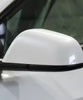 Premium White Rearview Mirror Lower Covers For Tesla Model 3 Left And Right Pair view showing white cap detail and sleek finish.