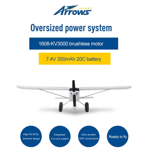 Front view of Pioneer 620mm RC Airplane Ready To Fly RTF Kit showcasing brushless motor and battery features, for stable flight.