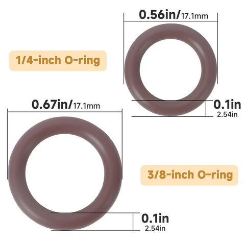 24 Piece FKM O Ring Seal Kit For Quarter Inch And Three Eighths Quick Connect Pressure Washer Couplers, O-ring sizes shown