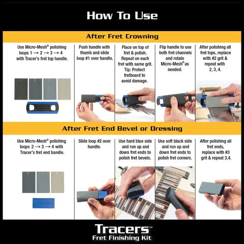 Instruction guide for Pro Guitar Fret Leveling Kit With Beam, Crowning File And Polish Set - 11-Piece Fret Buzz Fix Tools